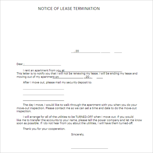 Termination Of Lease Template