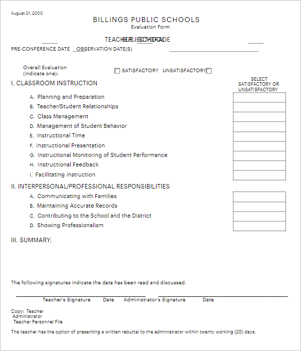 26+ Teacher Evaluation Forms Free PDF, Doc, Word Templates