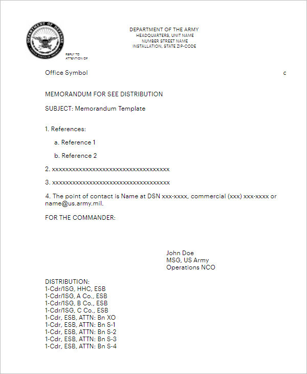 Army Memorandum Template