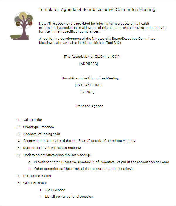 18 Company Meeting Agenda Templates Free Excel Doc Formats