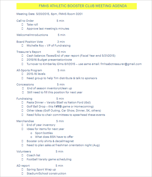 10 Free Club Meeting Agenda Templates Excel Word Formats