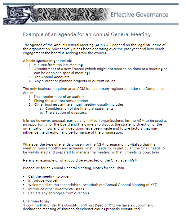Company Board Meeting Agenda Template