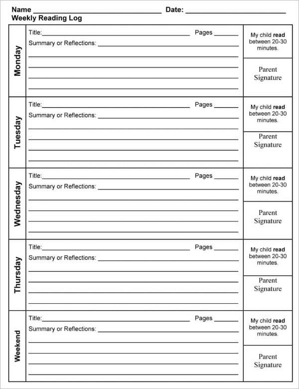 Download WeeklyÂ  Reading Log Template