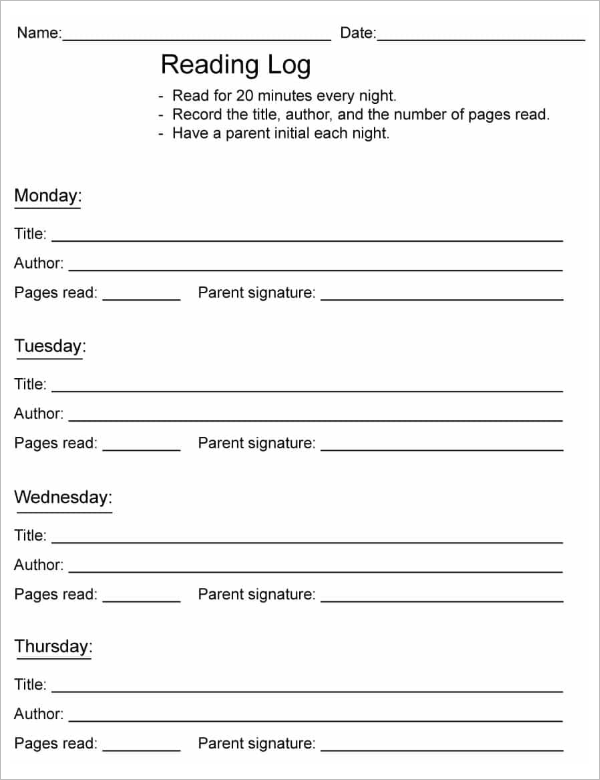 Guided Reading Log Template
