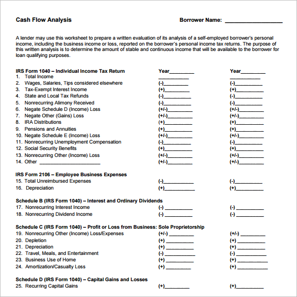 Printable Cash Flow Analysis Template