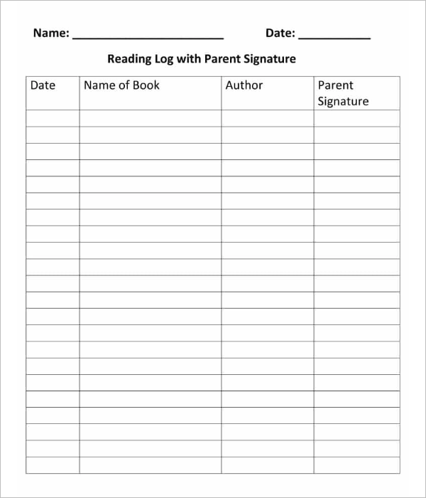 Reading Log Template High School PDF