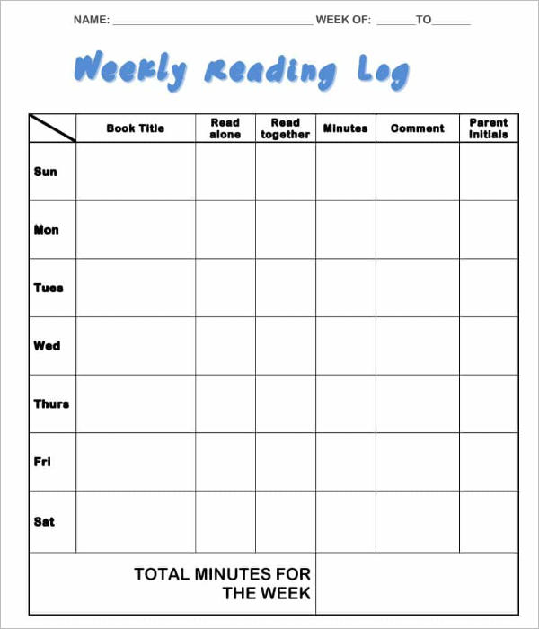 Weekly Home Reading Log Template
