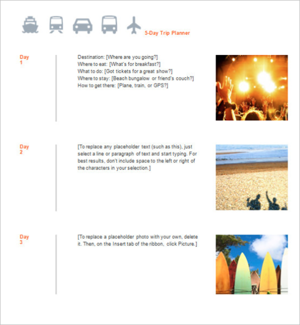 5-Day Trip Agenda Template