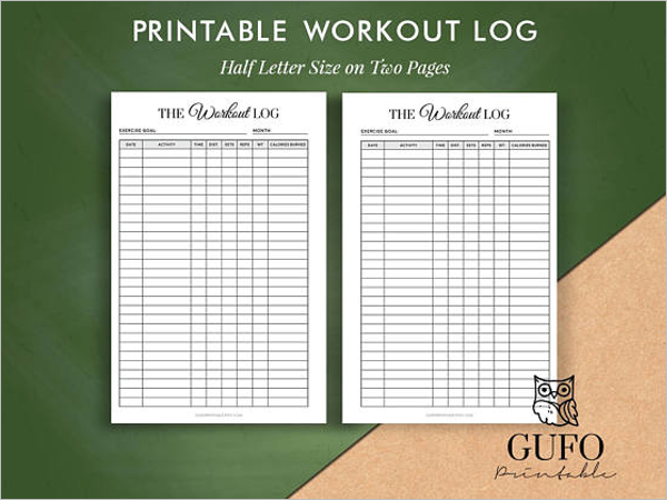 A4 Size Workout Log Sheet Template