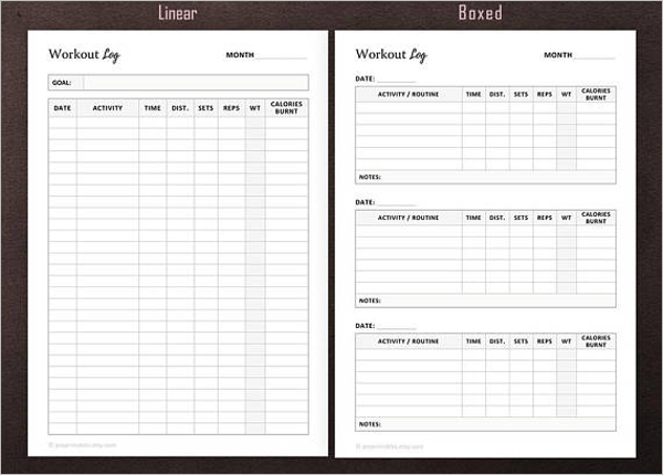A5 Workout Log Template