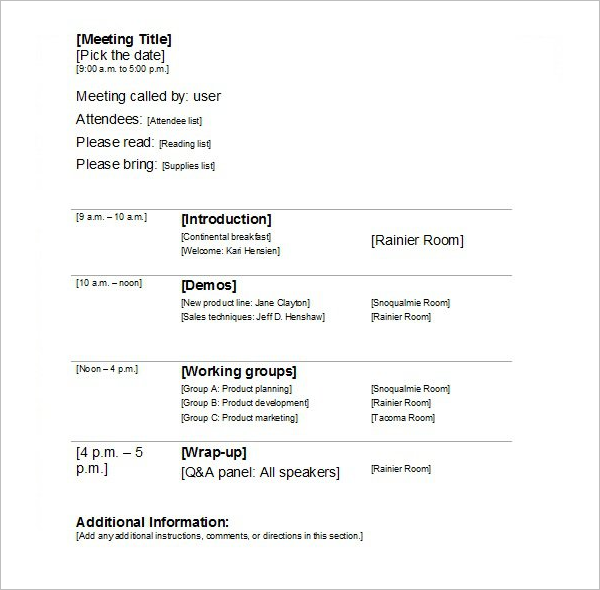 Blank Agenda Template Word