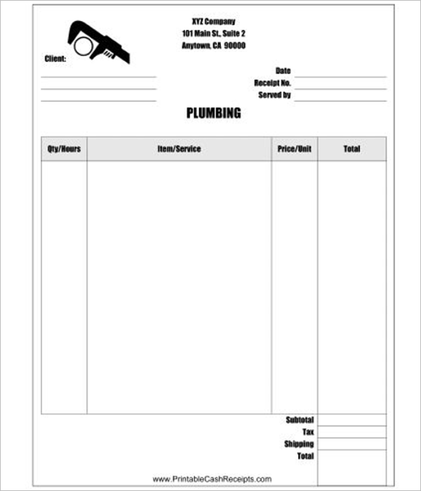 10 plumbing receipt templates free pdf doc sample formats