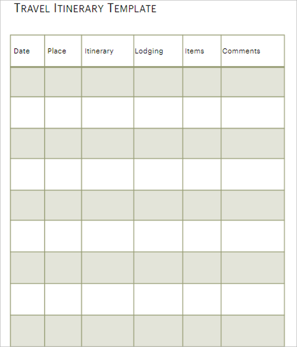 Blank Travel Itinerary Template