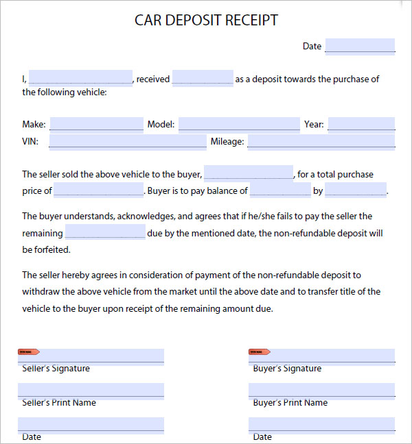 Car Deposit Receipt Template