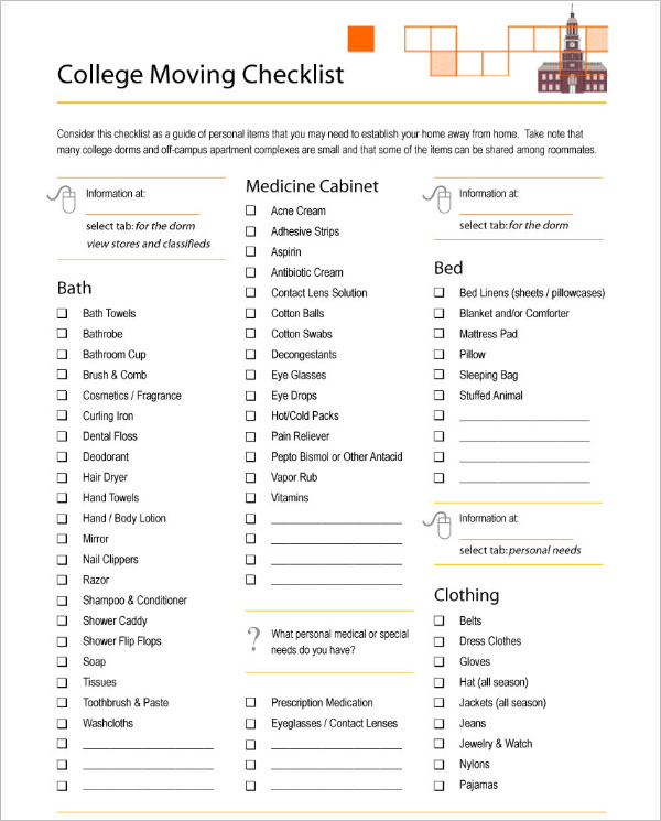 CollageÂ Moving Checklist Template