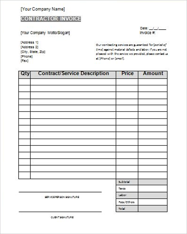 20 contractor receipt templates free pdf excel word formats