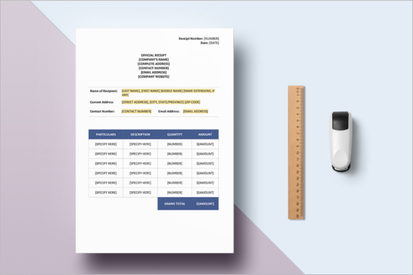 Contractor Receipt Payment Template