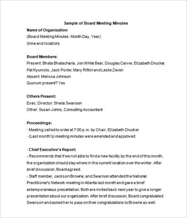 Corporate Board of Directors Meeting Minutes Template