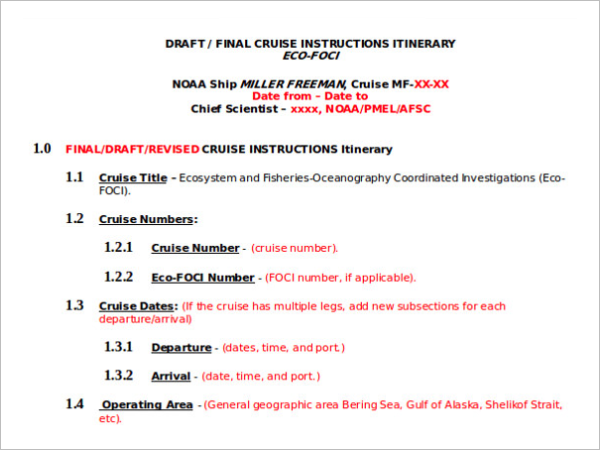 Cruise Instruction Free Itinerary Template