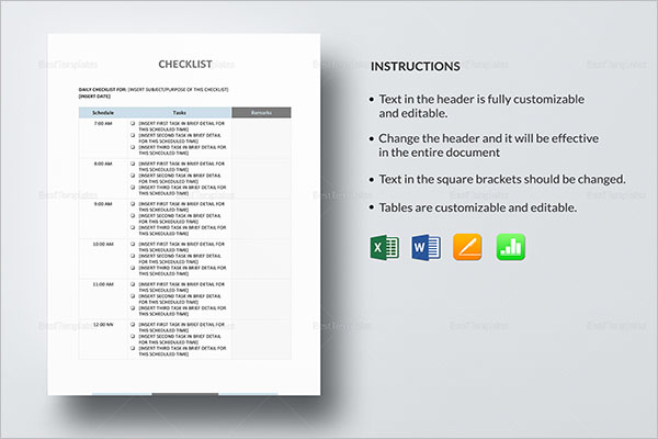 Daily Checklist Template Word