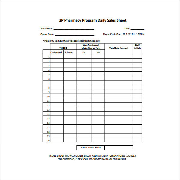 Daily Sales Sheet Template