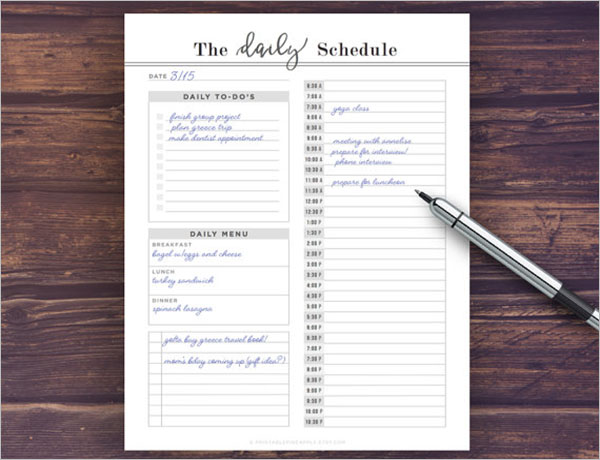 Daily Schedule Checklist Template