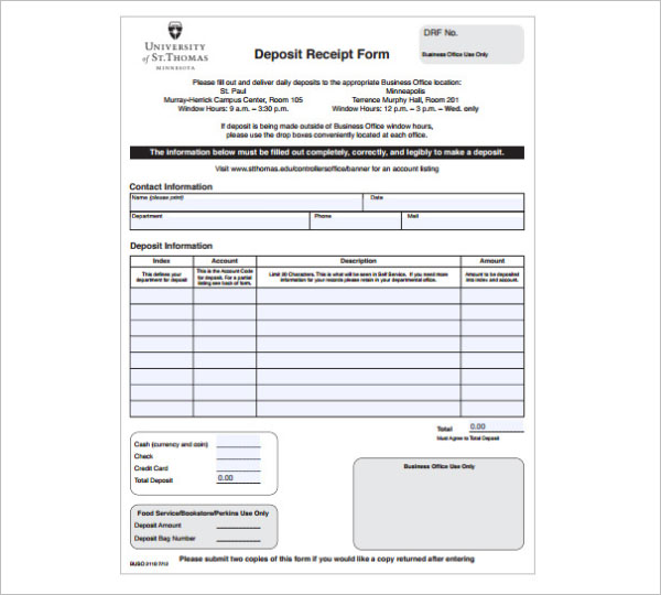 Deposit Receipt Template PDF