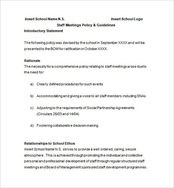 Example of School Meeting Minutes Template