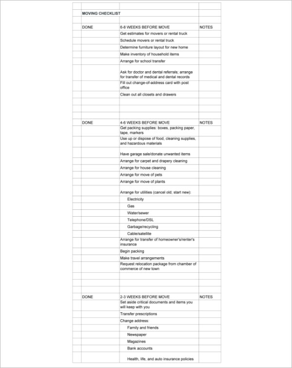 Excel Moving Checklist Template
