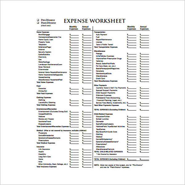 Expense Tracking Sheet Format
