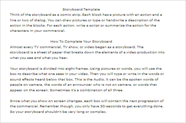Free StoryboardÂ  Word Template