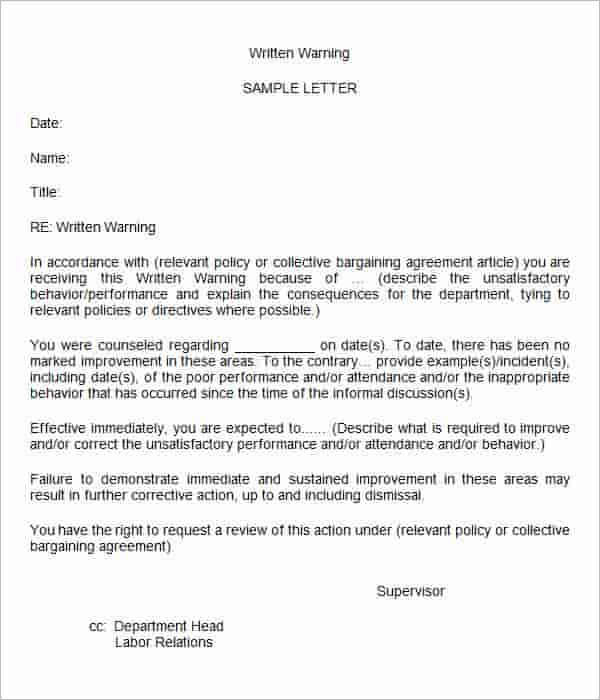 Free Word Warning Letter Template
