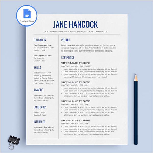 Google Docs Template Resume