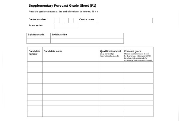 Grade Book Sheet Template