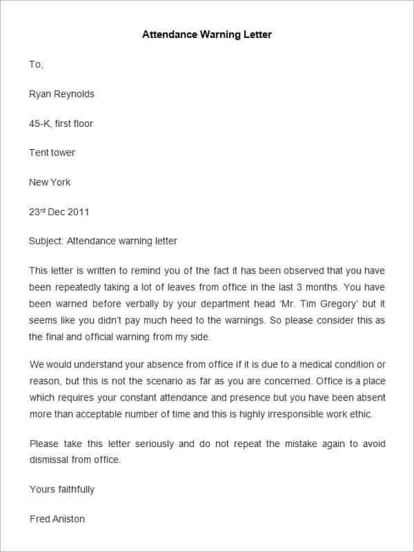 HR Warning Letter For Lateness