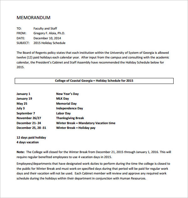 Holiday Memo Template PDF