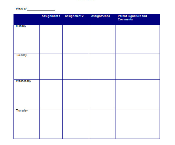 Homework Planner For High School