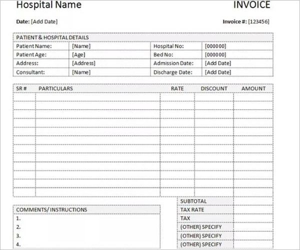 Itemized Medical Receipt Template