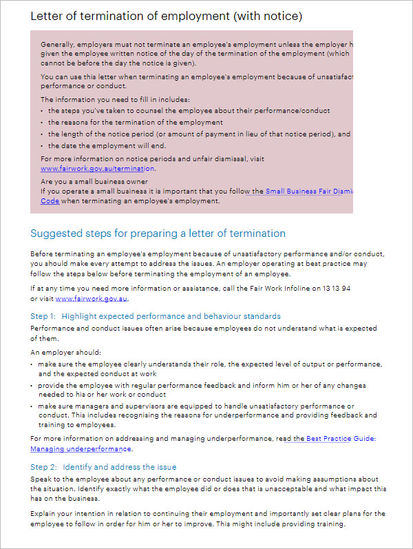 Letter Of Termination Of Employment With Notice