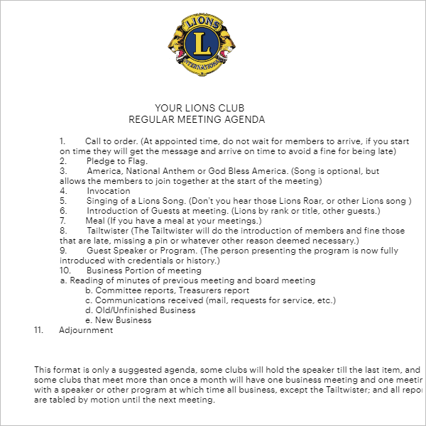 Lions Club Meeting Minutes Template