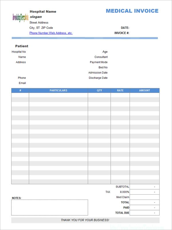 Medical Bill Format Excel