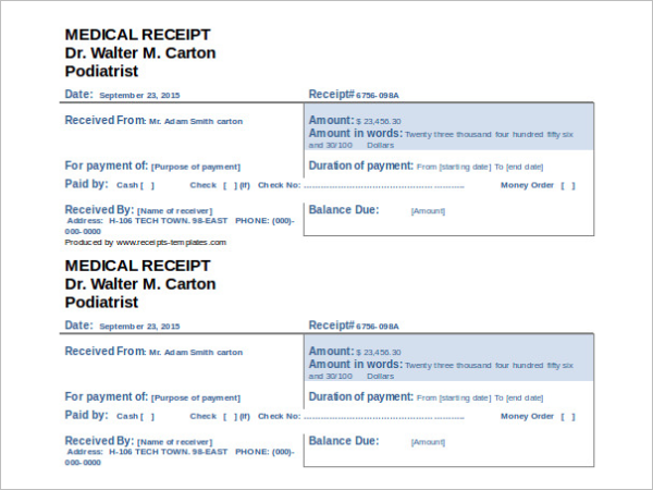 22 medical receipt templates free pdf doc excel formats