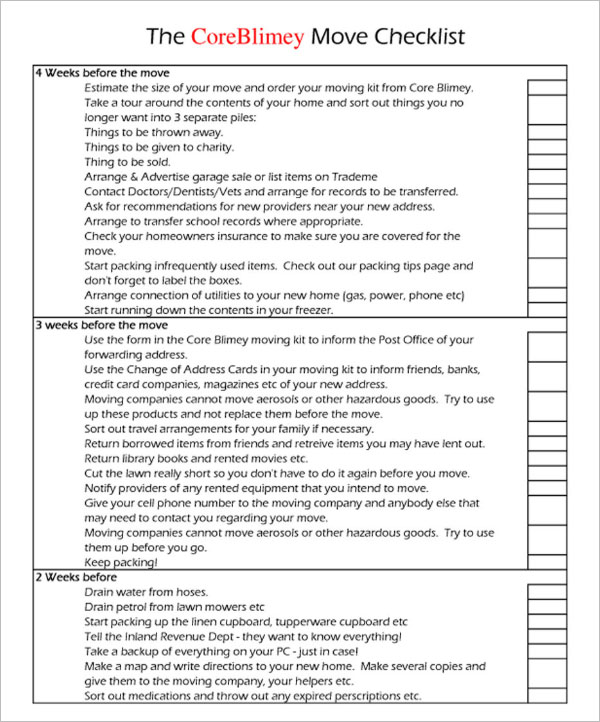 Moving Out Checklist Template