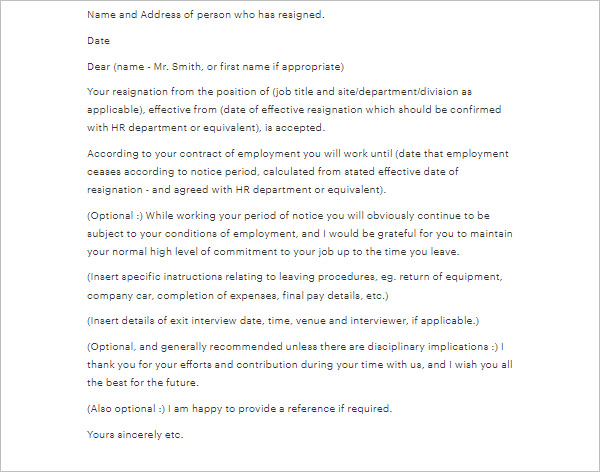 Notice Period Letter Sample Template