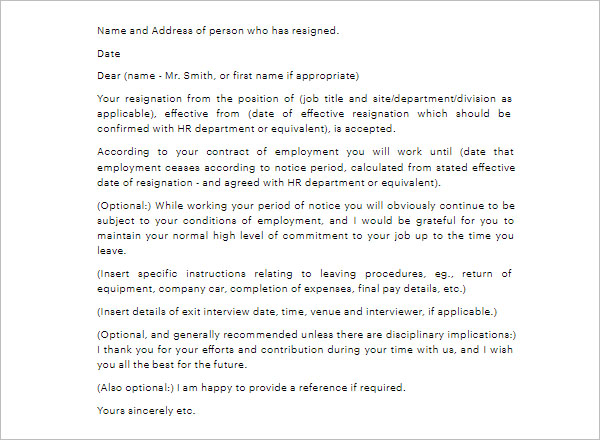 Notice Period Letter Template PDF
