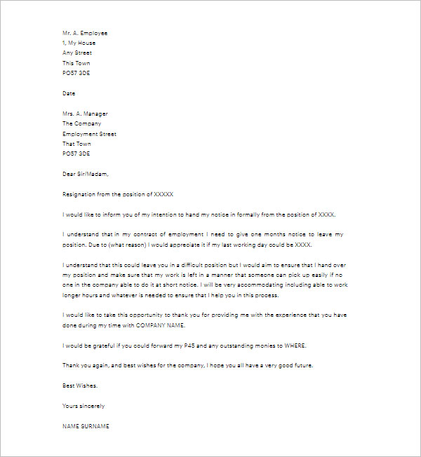 Notice Period Letter Template Word