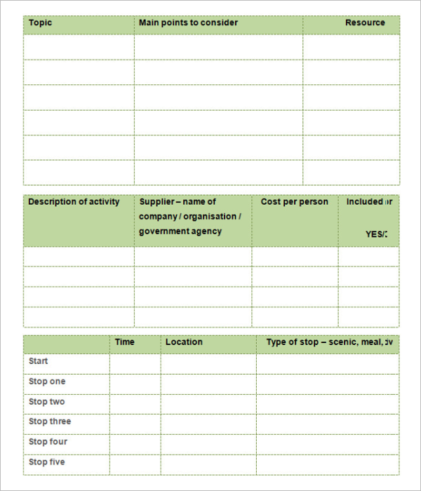 Planning Guide Blank Itinerary Template
