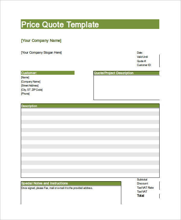 Price Quotation Template Illustrator