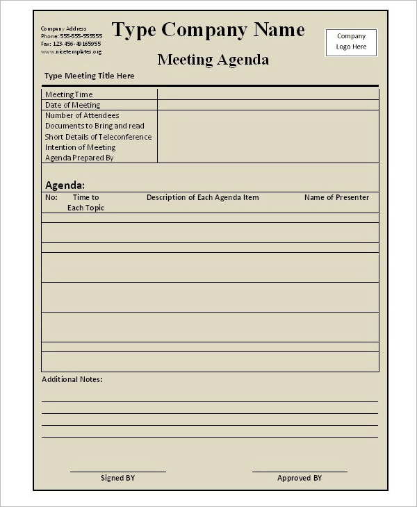Professional Agenda Template