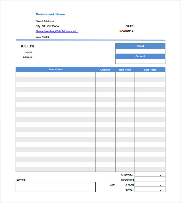 Restaurant Invoice Receipt Template